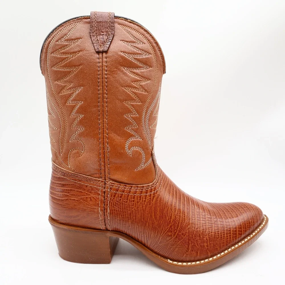 Acme Vintage Western Cowboy Boots Kids 2.5 D Brown Leather Deadstock NWT